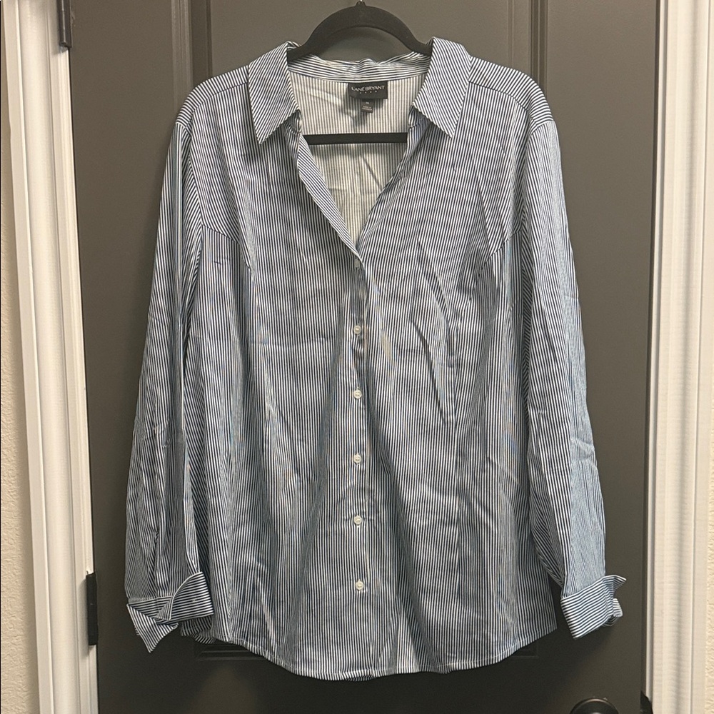 Lane Bryant Blue Striped Button Down Shirt